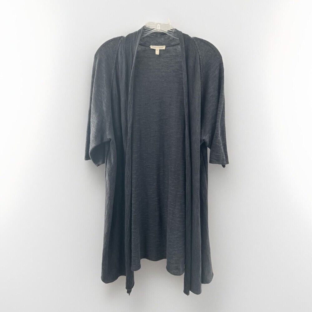 Eileen Fisher Women’s Short Sleeve Open Front Linen/Cotton Cardigan Heather Gray